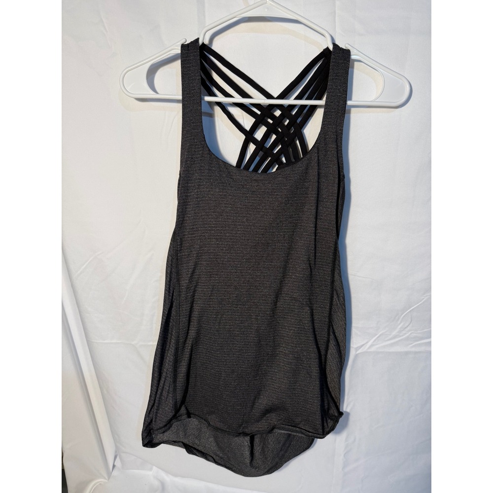 Lululemon Wild Tank Top Heathered Gray Strappy Back Built-in Bra Size 2